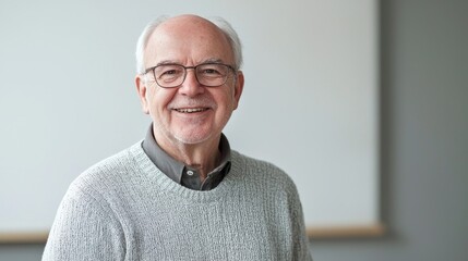 Obraz premium A heartwarming portrait of an elderly man with glasses, smiling warmly and showcasing his wisdom and kindness