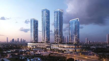 Obraz premium Luxury High-Rise Towers at Dusk: Breathtaking Cityscape