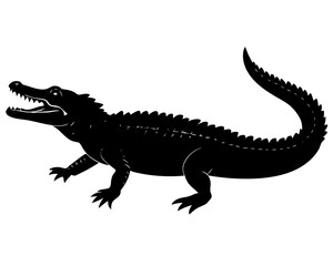 crocodile black silhouette vector, Simple silhouette Design vector icon with white background. Wild Animal Vector.	