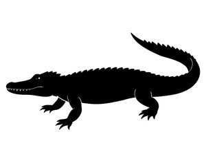 crocodile black silhouette vector, Simple silhouette Design vector icon with white background. Wild Animal Vector.	