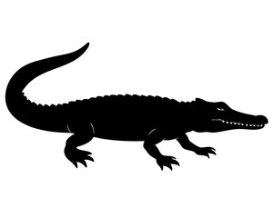 crocodile black silhouette vector, Simple silhouette Design vector icon with white background. Wild Animal Vector.	