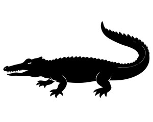 crocodile black silhouette vector, Simple silhouette Design vector icon with white background. Wild Animal Vector.	