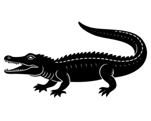 crocodile black silhouette vector, Simple silhouette Design vector icon with white background. Wild Animal Vector.	