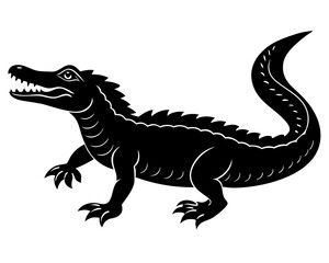 crocodile black silhouette vector, Simple silhouette Design vector icon with white background. Wild Animal Vector.	
