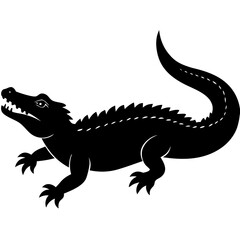 crocodile black silhouette vector, Simple silhouette Design vector icon with white background. Wild Animal Vector.	