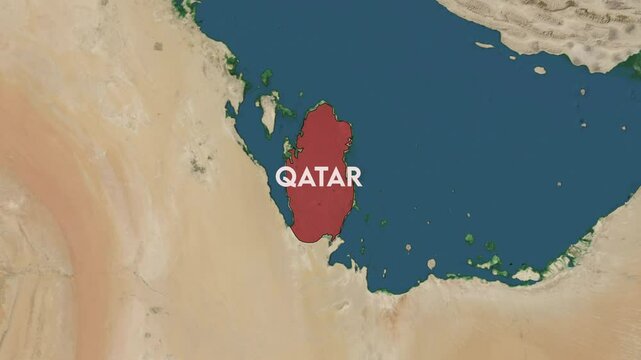 Zoom from Earth to Qatar. World map animation with country borders, Images from NASA