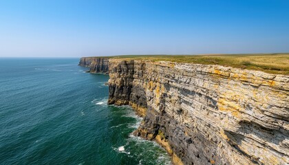 Stunning Coastal Cliffs Overlooking Serene Blue Ocean Waves