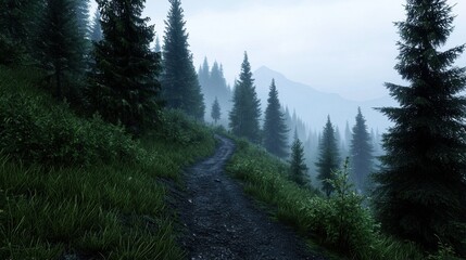 Fototapeta premium A path through a forest with trees on either side