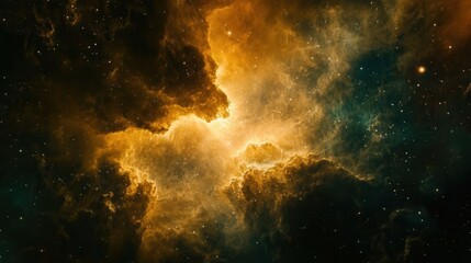 Fototapeta premium Cosmic Nebula Golden Celestial Clouds and Sparkling Starscape