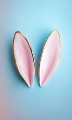Two pink and gold bunny ears stand out against a vibrant blue background, capturing the essence of Easter celebration.