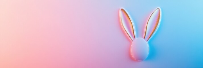 A cute rabbit head with long ears stands out against a vibrant pink and blue background, perfect for celebrating Easter.
