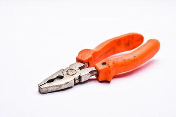 Pliers with orange handle isolated on white background