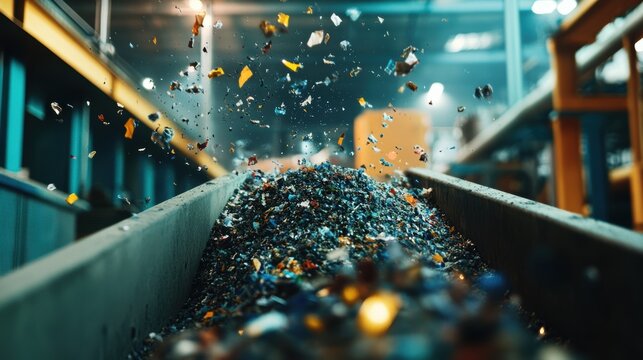 A granulator machine in action recycling waste materials into usable feedstock for other microfactory processes emphasizing sustainability and low capital investment.