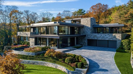 Stunning Modern Lakeside Mansion in Autumn