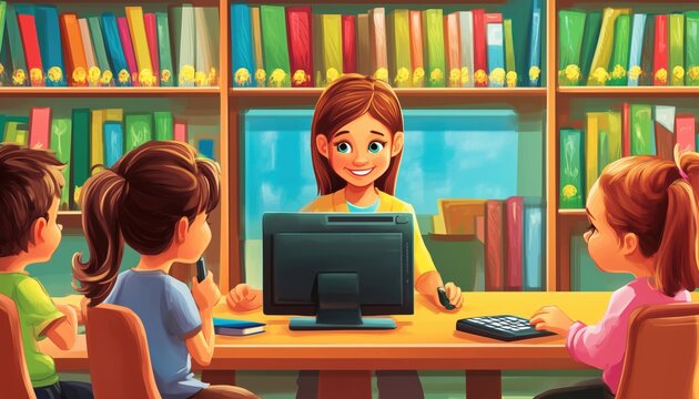 Remote Learning: Teacher Using Computer For Video Conference Chat With Student And Class Group, Homeschooling During Quarantine And Coronavirus Outbreak.