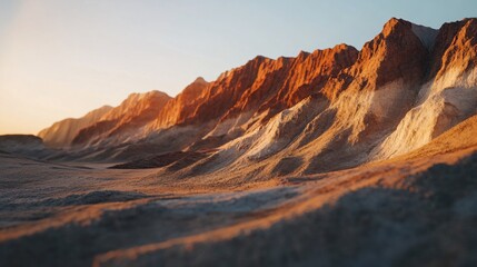 Naklejka premium Pastel-Colored Layered Mountains with Gentle Ridges and a Soft Sunset Glow