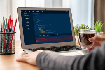 Software development programming on computer screen for modish application and program coding
