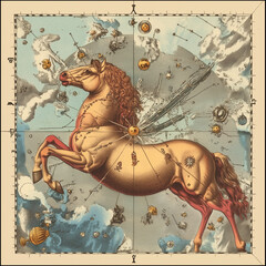 Vintage color engraving style. Cards with zodiac signs in tarot style. AI generated