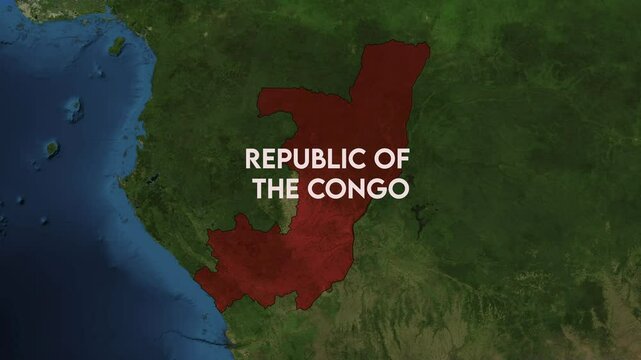 Zoom from Earth to Republic of the Congo. World map animation with country borders, Images from NASA