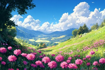 Fototapeta premium Colorful flowering plants in a vibrant garden during springtime