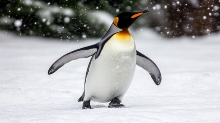 Obraz premium Majestic King Penguin Walking in Snow Winter Wildlife Scene Antarctica