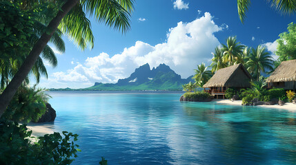 Tropical lagoon adventure exotic island nature pristine environment serene view vibrant mood. Sapphire Lagoon. Illustration