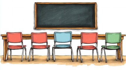 Empty Classroom Chairs Facing Blackboard Sketch Style Illustration Education Concept