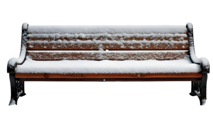 Snow covered bench isolated on transparent background