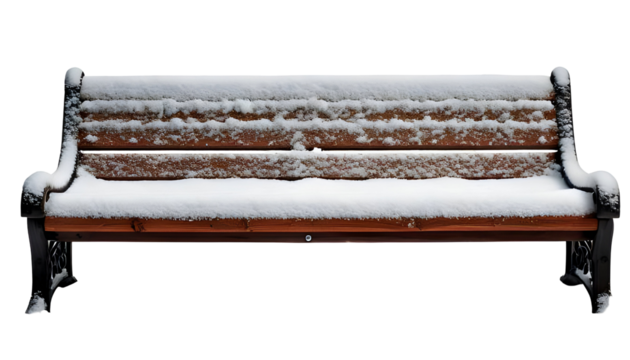 Snow covered bench isolated on transparent background	