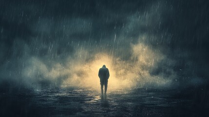 Solitary Figure in a Stormy Night