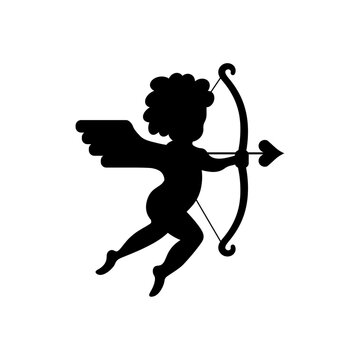 Cupid Silhouette with Bow and Arrow &ndash; Romantic Valentine&rsquo;s Day Illustration