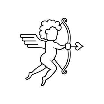 Cupid Line Drawing icon with Bow and Arrow &ndash; Valentine&rsquo;s Day Vector Art