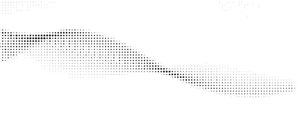Dotted wave line background. Black halftone undulate pattern. Abstract particle flow wave wallpaper. Curved dashed gradient net design element for poser, banner, presentation, booklet, flyer. Vector