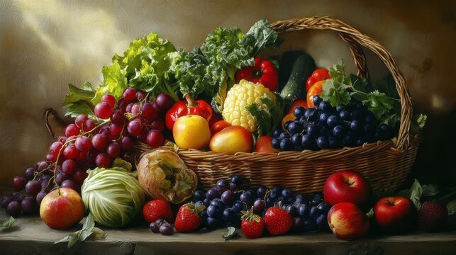 Fresh raw vegetables and fruits.
