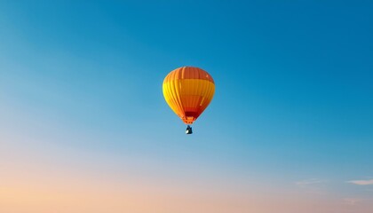 Naklejka premium 뜨거운 공기 풍선이 떠오르는 모습, 고도가 높아질수록 풍선의 색이 점점 밝아지는 표현