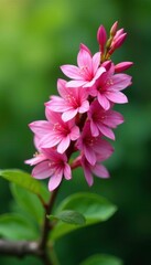 Fragrant pink flowers in clusters on a woody stem, bloom, nature