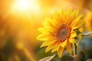 Fototapeta premium Sunflowers field on sunset background