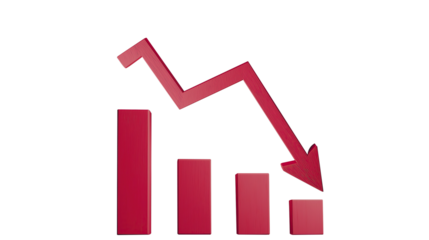 Red Downward Arrow Chart – Showing Decline Trend on Transparent Background