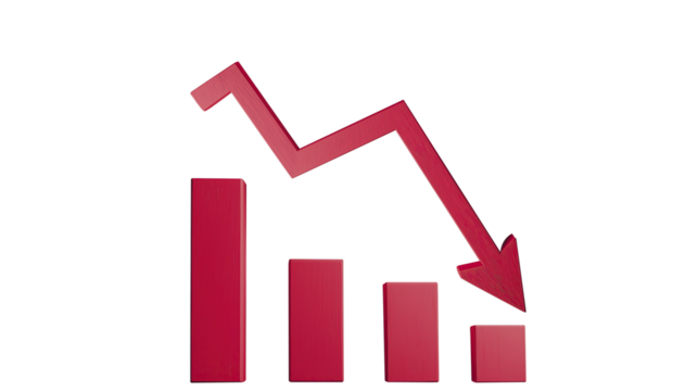 Red Downward Arrow Chart – Showing Decline Trend on Transparent Background