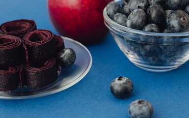 Homemade summer fruit pastille. Sweet vegetarian dessert. Pastille rolls. Raw food, vegan sweetness, dessert without sugar and flour. For text and articles on health