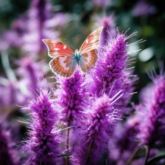 Dense Floral Background of Liatris Spicata with a Butterfly in Summer
