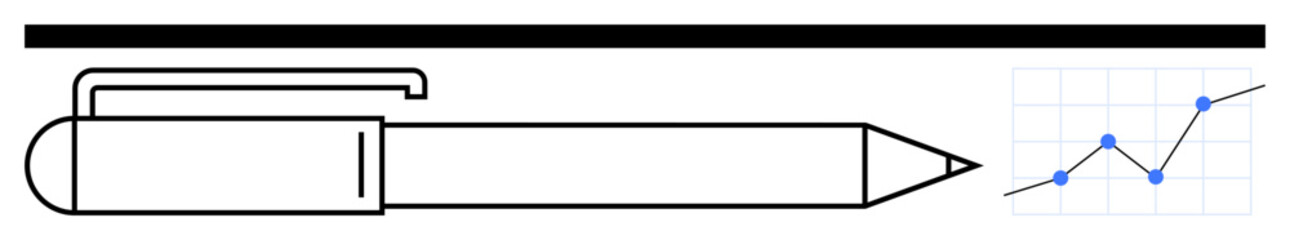 Obraz premium Pen drawing a line paired with a rising graph, symbolizing creativity, productivity, growth, and analysis. Ideal for business, design, data, strategy planning education abstract line flat metaphor
