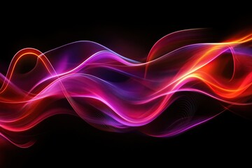 Fototapeta premium Long colorful neon swirl and waves on black background