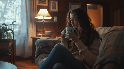 Obraz premium Woman drinking and holding a coffee