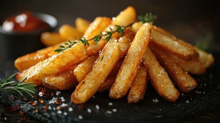 Golden French Fries Seasoned with Herbs and Salt