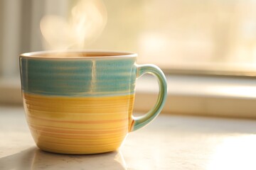 A Colorful Cup of Warm Drink by the Window