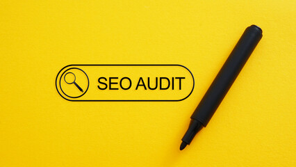 Seo audit is shown using the text and photo of the magnifying glass
