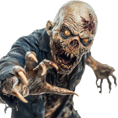 A terrifying zombie with claws reaching out, set against a stark transparent background, evoking fears of the undead, Scary Zombie with Claws on transparent background