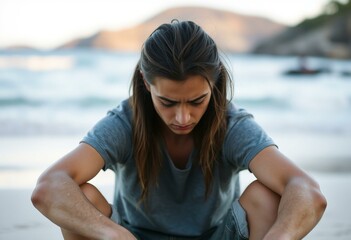 Portrait of a sad person on vacation