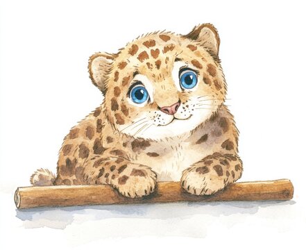 watercolor leopard cub with blue eyes clip art preview